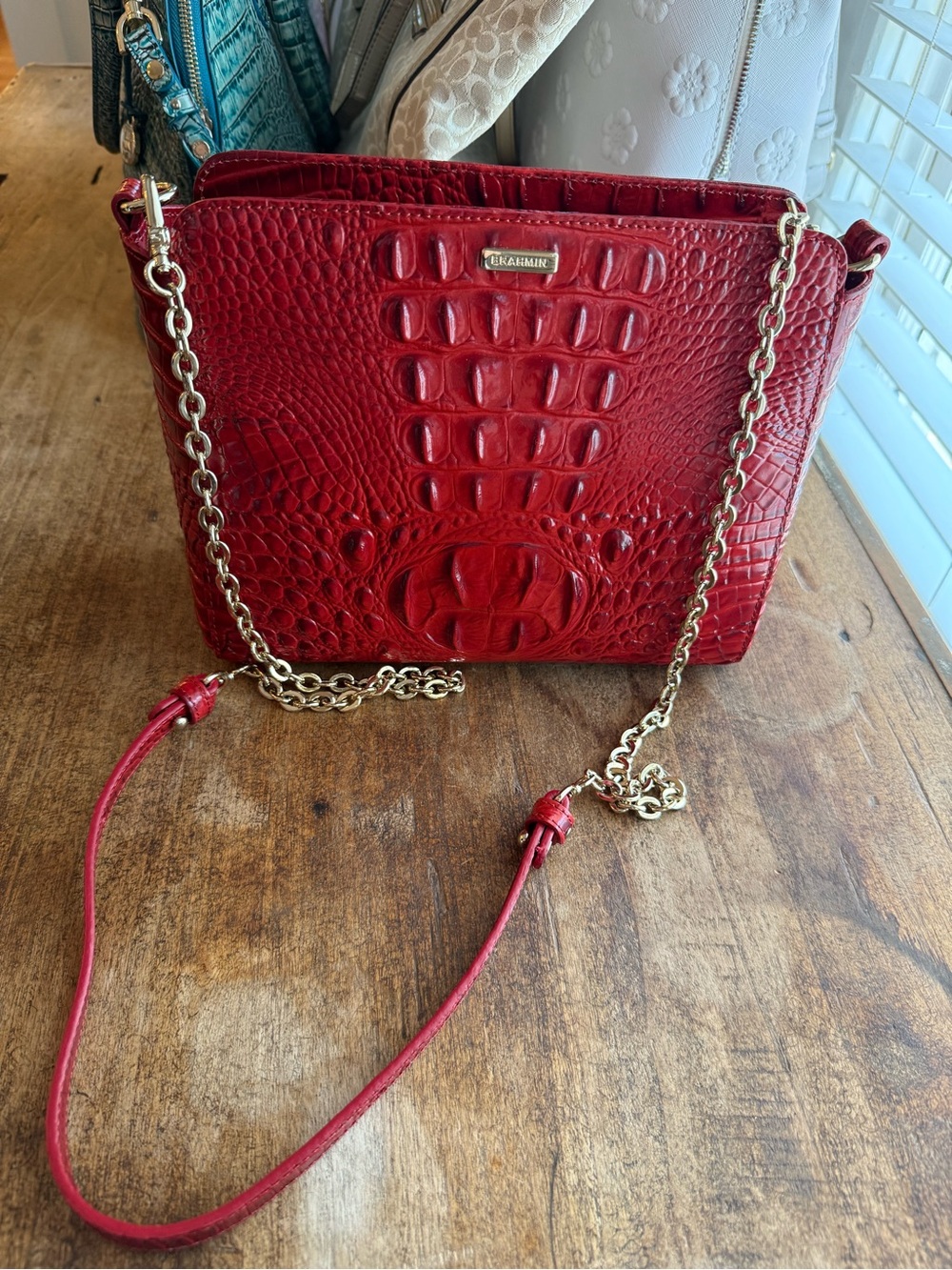 Brahmin Red Croc Leather Crossbody - Picture 9 of 10